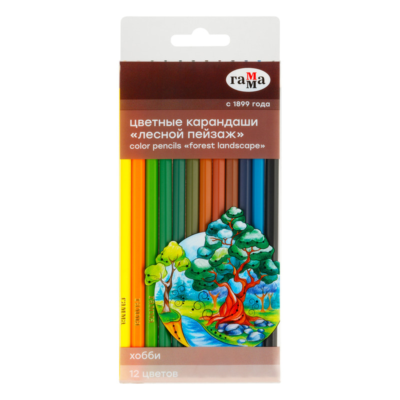 Карандаши цветные 12 цветов 'Хобби. Лесной пейзаж' заточены