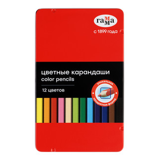 Карандаши цветные 12 цветов, квадратные, заточены, в металлич...