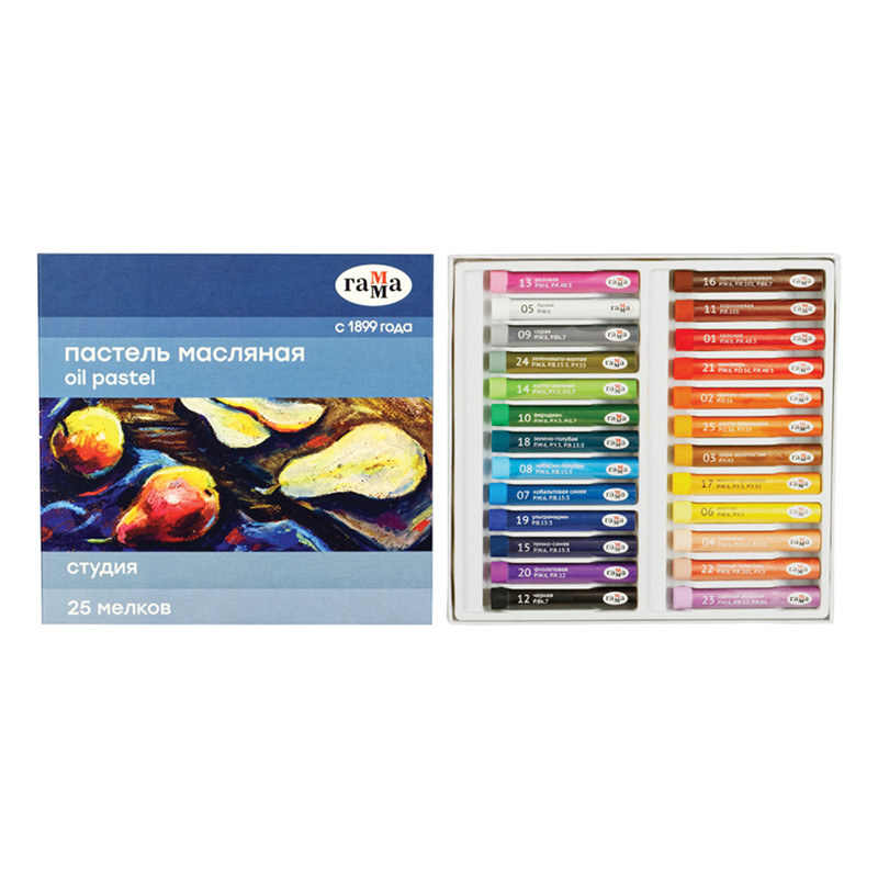 Пастель масляная 25 цветов 'Студия' картонная упаковка