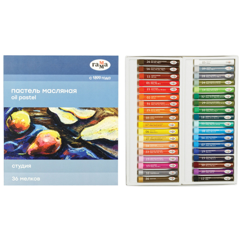 Пастель масляная 36 цветов 'Студия' картонная упаковка