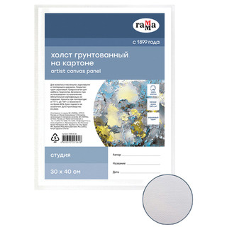 Холст на картоне 'Студия' 30х40 см, 100% хлопок, 280 г/м2, ме...