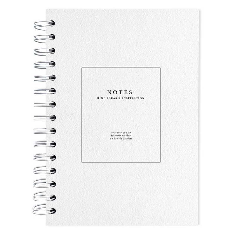 Тетрадь А5, 120 л, клетка, твердый переплет, на спирали, 'Notes' белый