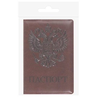 Обложка для паспорта полиуретан под кожу, 'ГЕРБ', коричневая 6