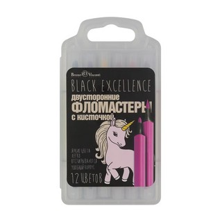 Фломастеры-кисточки 'Black Excellence' двусторонние, 12 цветов, упаковка в ассортименте 2