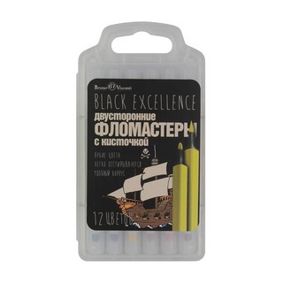 Фломастеры-кисточки 'Black Excellence' двусторонние, 12 цветов, упаковка в ассортименте 3
