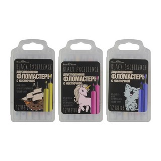 Фломастеры-кисточки 'Black Excellence' двусторонние, 12 цветов, упаковка в ассортименте 4
