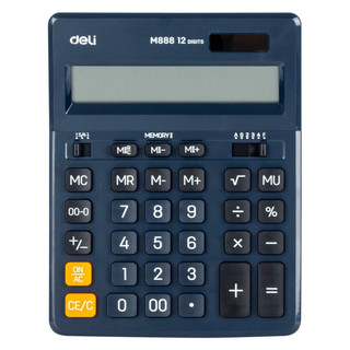 Калькулятор настольный полноразмерный Deli EM888 12-разрядный, серо-синий