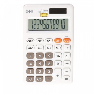 Калькулятор карманный, 12 разрядов, питание двойное, 115х68х10 мм Deli EM120WHITE