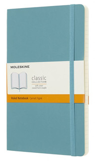 Записная книжка в линейку Moleskine 'Classic Soft' Large, 130х210 мм 192 стр, обложка голубая