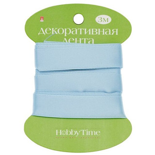 Лента декоративная атласная, 15мм х 3м, голубая