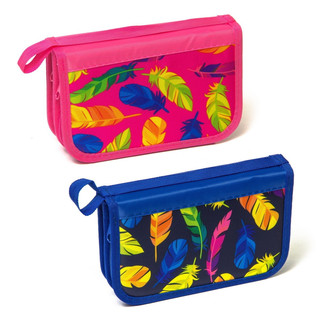 Пенал 'Перья' 2 отделения, ткань, 12х19 см, в ассортименте. Ц...