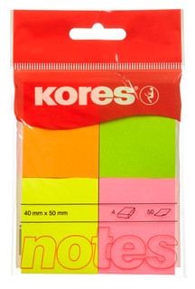Блок самоклеящийся бумажный Kores 5x4 см, 50 листов, 4 цвета в упаковке
