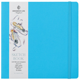 Скетчбук для акварели 18 листов, 20х20 см, 100% хлопок, 200г/...