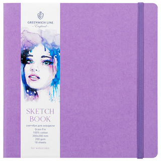 Скетчбук для акварели 18 листов, 20х20 см, 100% хлопок, 200г/...