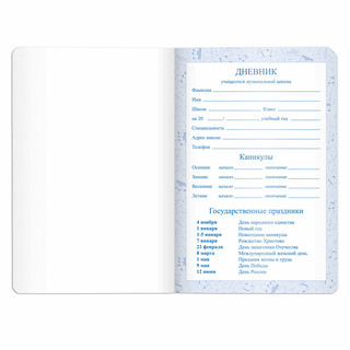 Дневник для музыкальной школы А5, 48 л, твердая обложка, кожзам 8