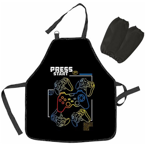 Фартук школьный для уроков труда с нарукавниками 'Press Start' 45х54 см