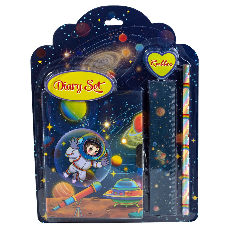 Подарочный блокнот 'Среди планет' с карандашом, ластиком и линейкой