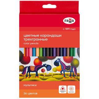 Карандаши цветные 36 цветов 'Мультики' трехгранные