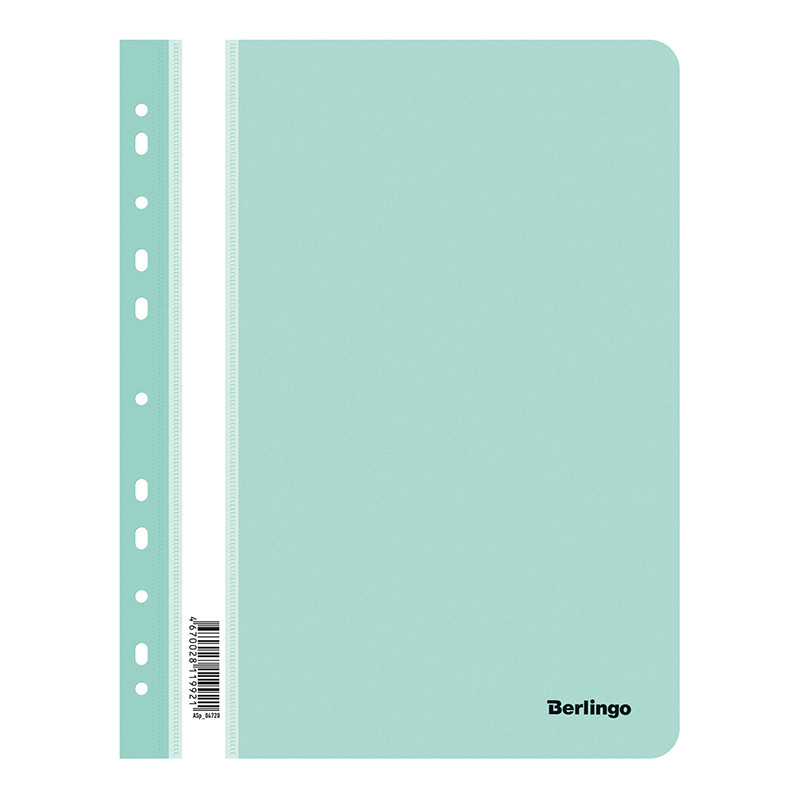 Папка-скоросшиватель пластик. перф. А4, 180 мкм, мятный