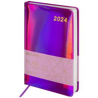 Ежедневник датированный 2024 BRAUBERG 'Holiday', формат А5 138x213 мм, 'зеркальный', фиолетовый, 114844