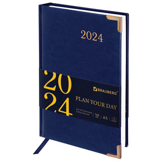 Ежедневник датированный 2024 BRAUBERG 'Senator', формат А5 138x213 мм, синий, 114884