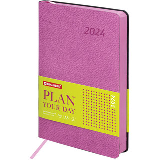 Ежедневник датированный 2024 BRAUBERG 'Stylish', формат А5 138x213 мм, гибкий, розовый, 114891