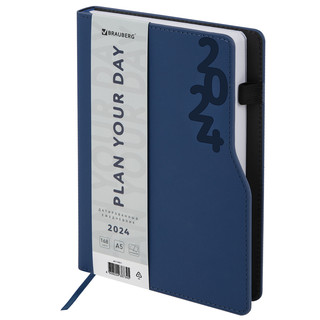 Ежедневник датированный 2024 BRAUBERG 'Up', формат А5 150x213 мм, софт-тач, держатель для ручки, синий, 114911