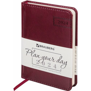 Ежедневник на 2024г А6 'Brauberg.Imperial' под кожу, бордовый 1