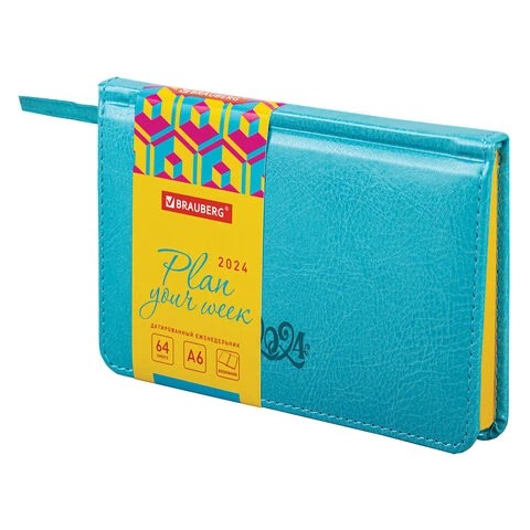 Еженедельник-планер на 2024г А6 'Rainbow' под кожу, бирюзовый