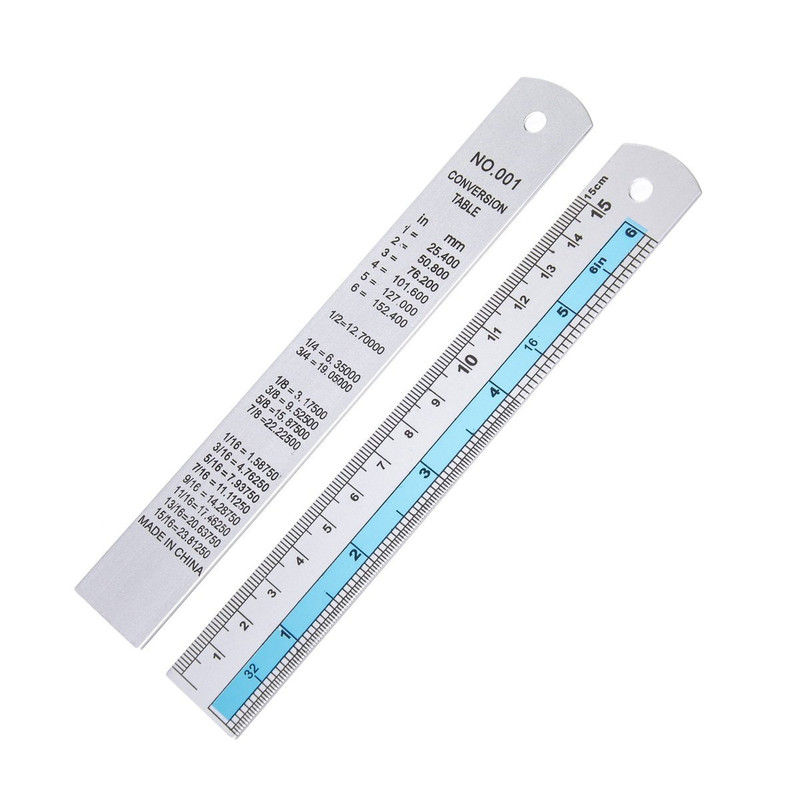 Линейка-шпаргалка 15 см, алюминевая, 2 шкалы см/дюйм, в ассортименте