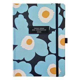 Ежедневник на 2024г 'Pear' А5, твердая обложка с резинкой, голубые цветы