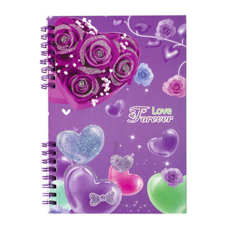 Подарочный блокнот в футляре с замочком, на гребне 'Три сердца' сиреневый 3