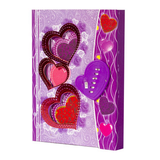 Подарочный блокнот в футляре, на гребне, с замочком 'Три сердца' фиолетовый
