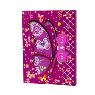 Подарочный блокнот в футляре с замочком, на гребне 'Бабочка и бант' фиолетовый