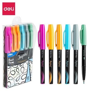 Набор ручкек-кистей капиллярных 6 цветов, Deli EU304 Inspira, чернила на водной основе