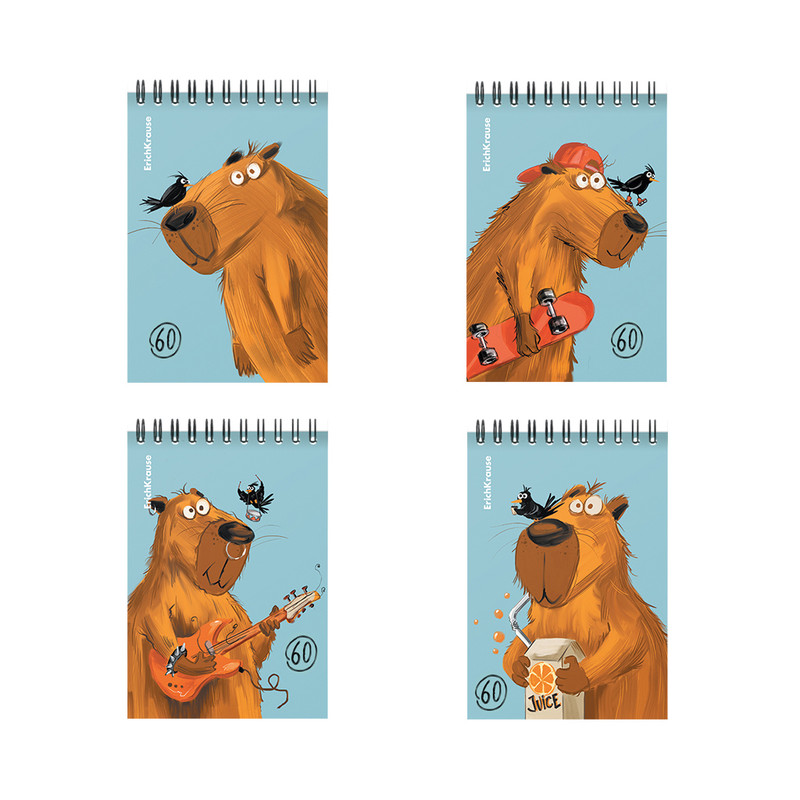 Блокнот 'Happy Capy' Капибара А6, 60 листов, клетка, на спирали, ассорти. Цена за 1 шт.