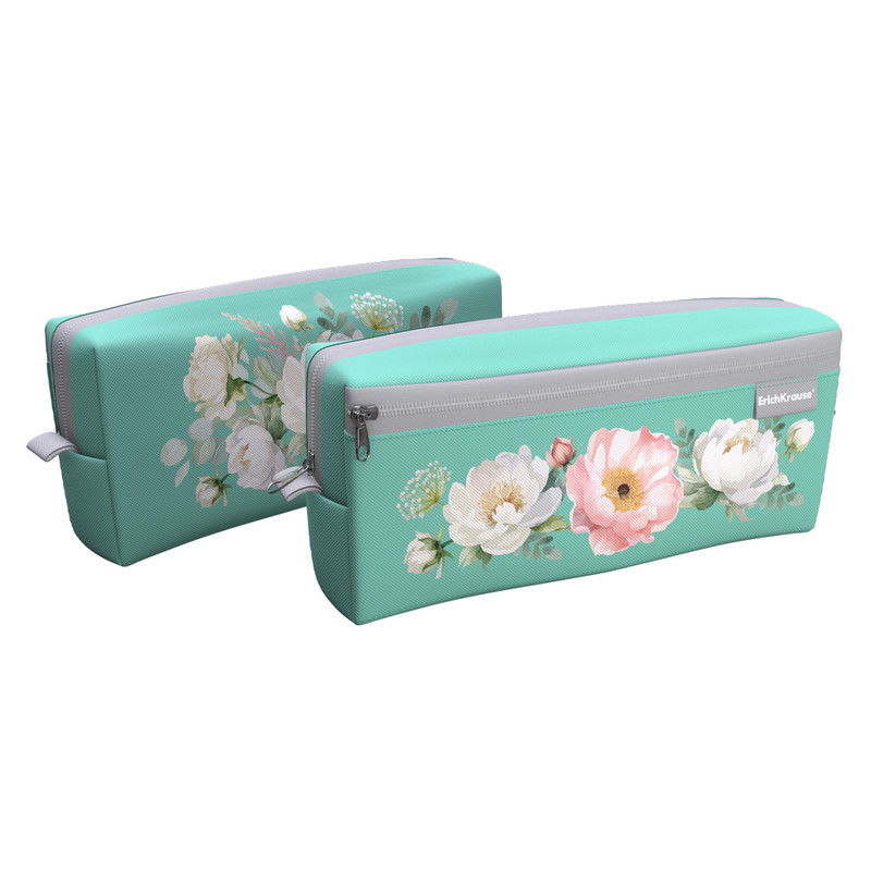 Пенал квадро с двумя отделениями 'Pastel Bloom' 21x10x5 см, мятный