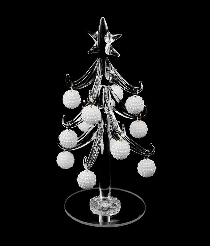 Мини-елочка стеклянная с белыми шариками, артикул 34-182