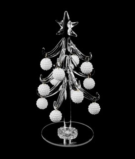 Мини-елочка стеклянная с белыми шариками, артикул 34-182
