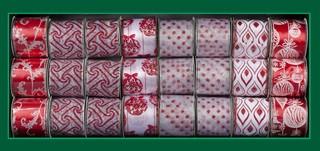 Лента для декорирования красно-белая с елочными игрушками 5м ...