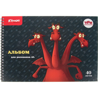 Альбом для рисования А4, 40 листов, на спирали, 'Три богатыря'