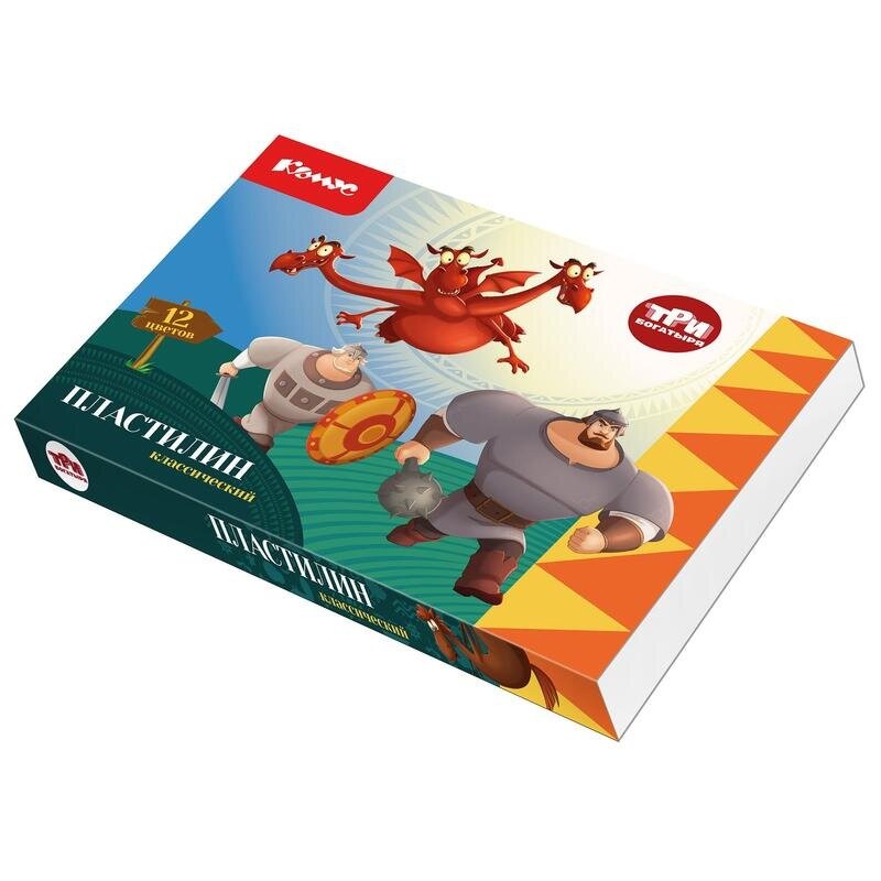 Пластилин 12 цветов, 240 г 'Три богатыря'