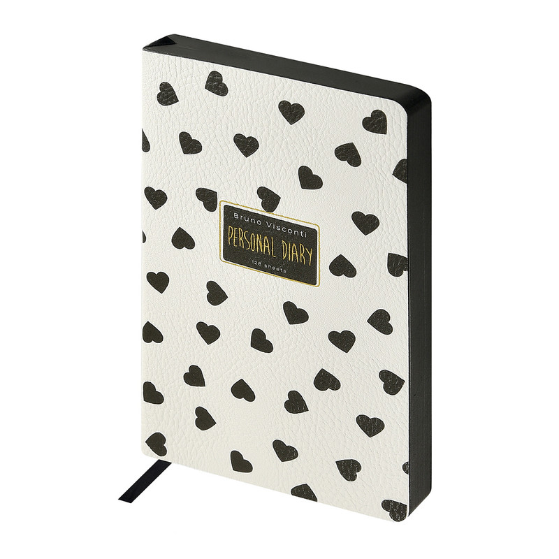 Ежедневник А5 'Black&White, Сердечки' 128 листов, недатированный