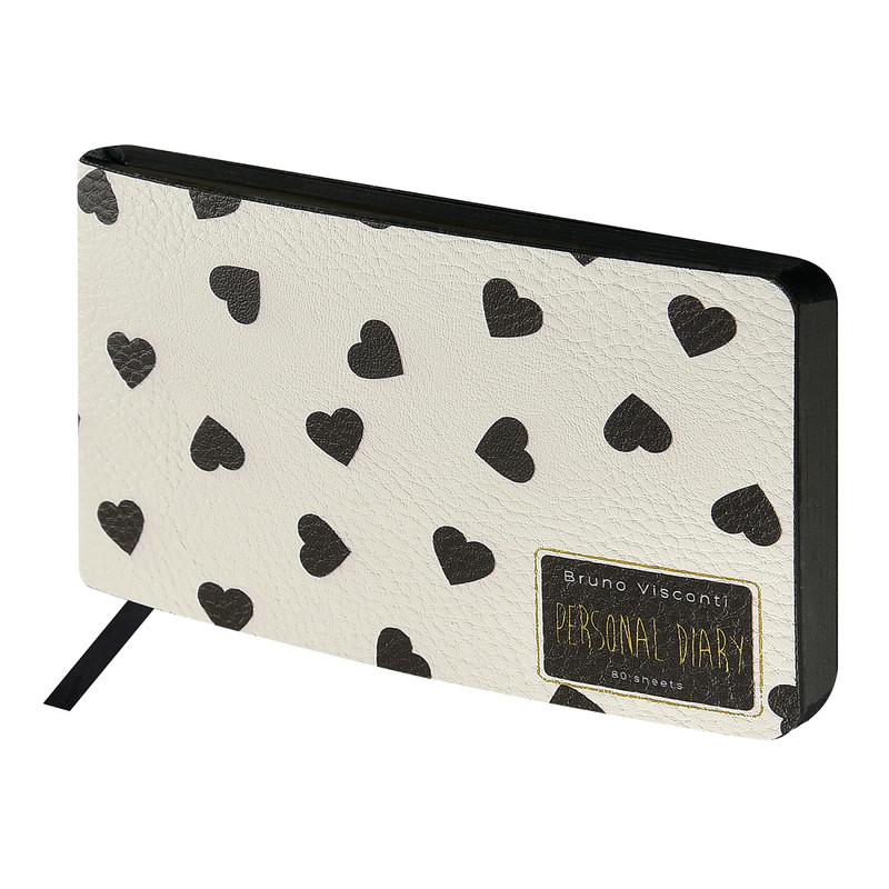 Ежедневник А6 'Black&White, Сердечки' 80 листов, недатированный