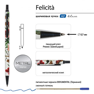 Ручка шариковая автоматическая 'Felicita. Пионы', синяя, 0,7 мм 3
