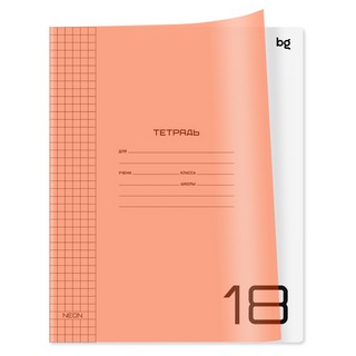 Тетрадь 18 листов, клетка, 'UniTone. Neon' пластиковая прозрачная обложка, оранжевый
