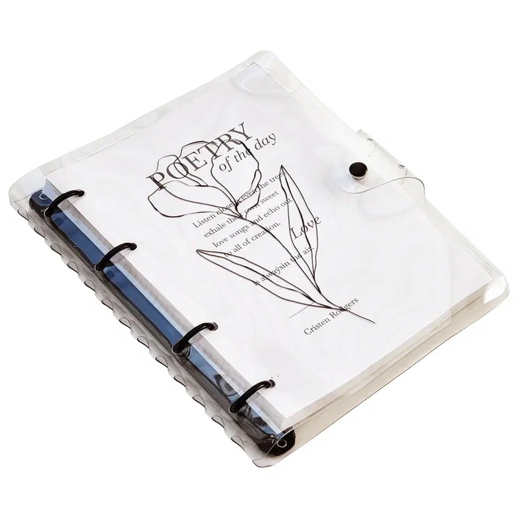 Тетрадь А5, 120 листов в клетку, на кольцах, 'Poetry' прозрачный