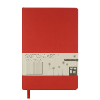 Скетчбук А5, 100 листов,  100 г/кв.м, бежевая бумага, гибкая обложка'Sketch&Art' красный