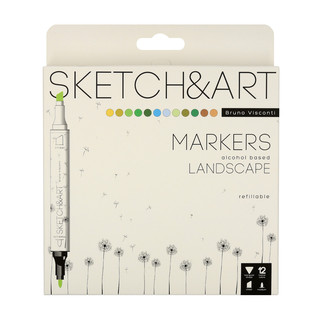Скетч-маркеры 'Sketch&Art' 12 цветов, двусторонние, арт.22-0076/10 (пейзаж)