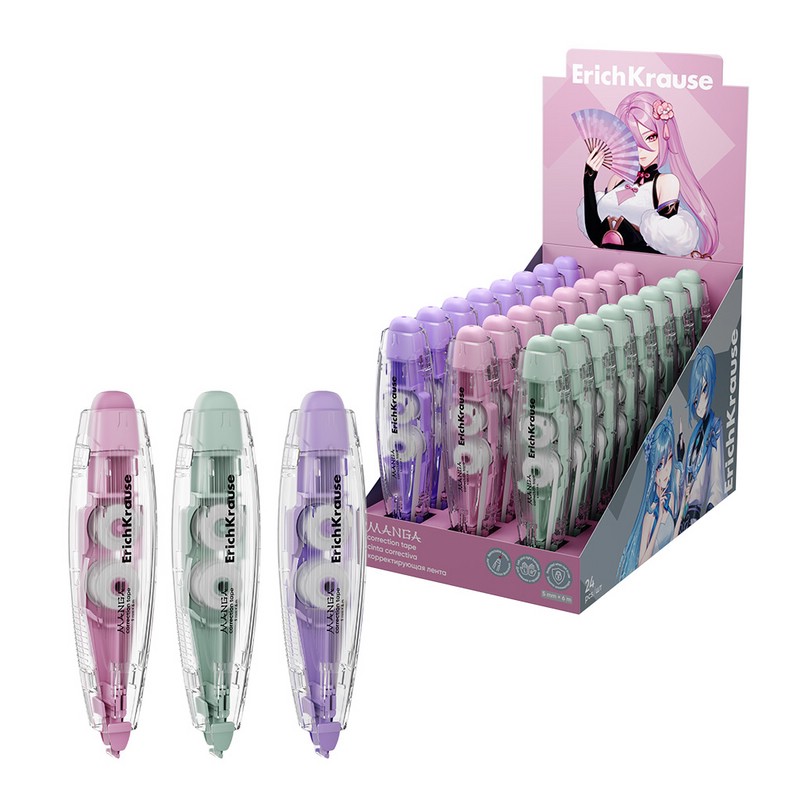 Корректирующая лента ErichKrause Spin Manga, 5мм х 6м, ассорти. Цена за 1 шт.